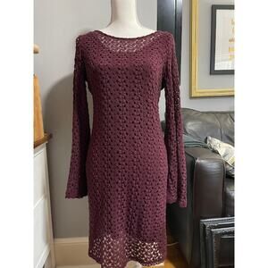 Merlot/Red Free People Knit Mini Boho Dress with Bell - Size‎ Large